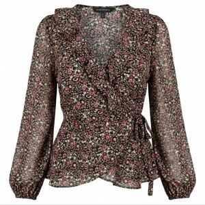 MAX STUDIO  floral ruffled wrap top blouse bohemian dainty